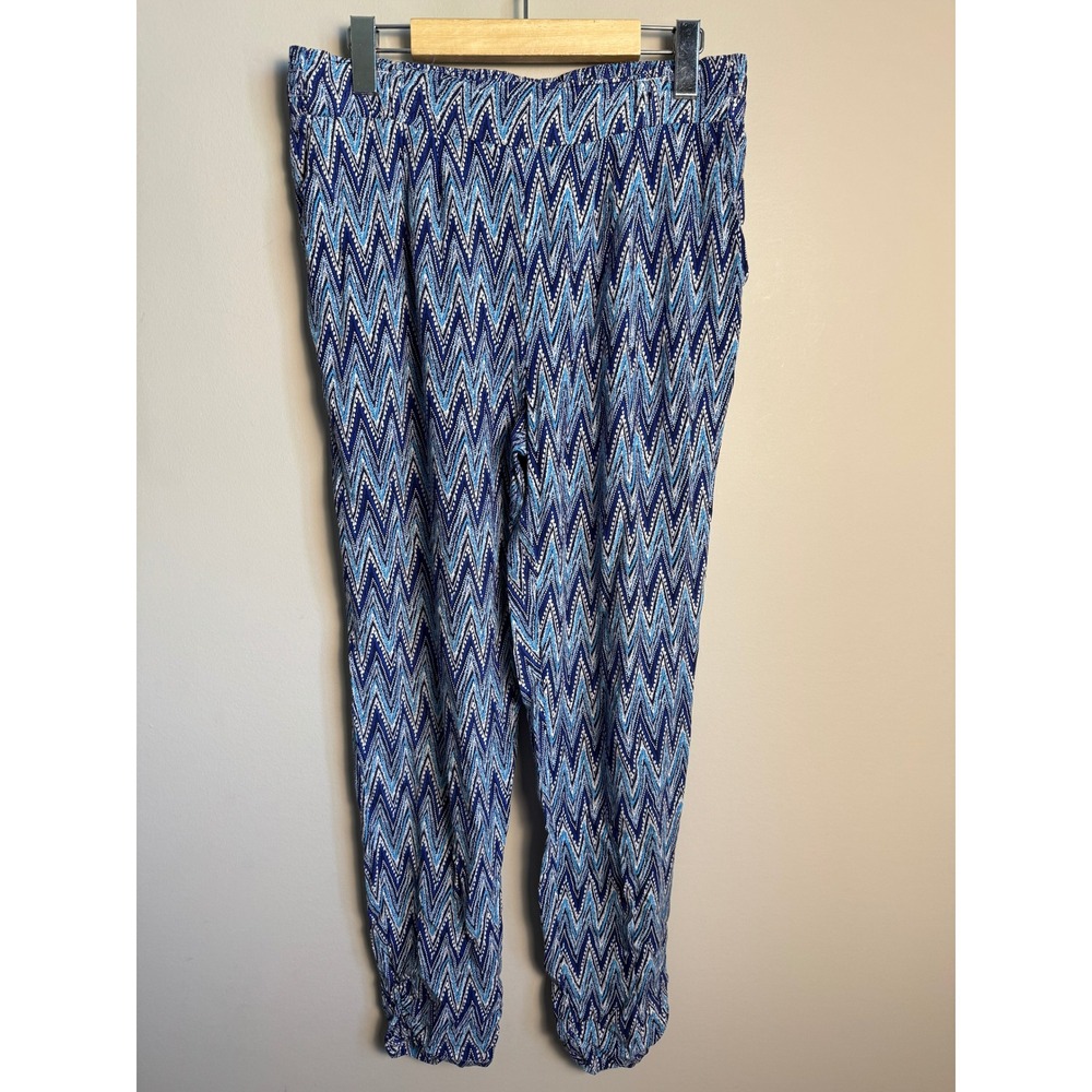 One Lane Womens Blue Geometric Boho Pants S Bohemian Festival Lightweight Zigzag